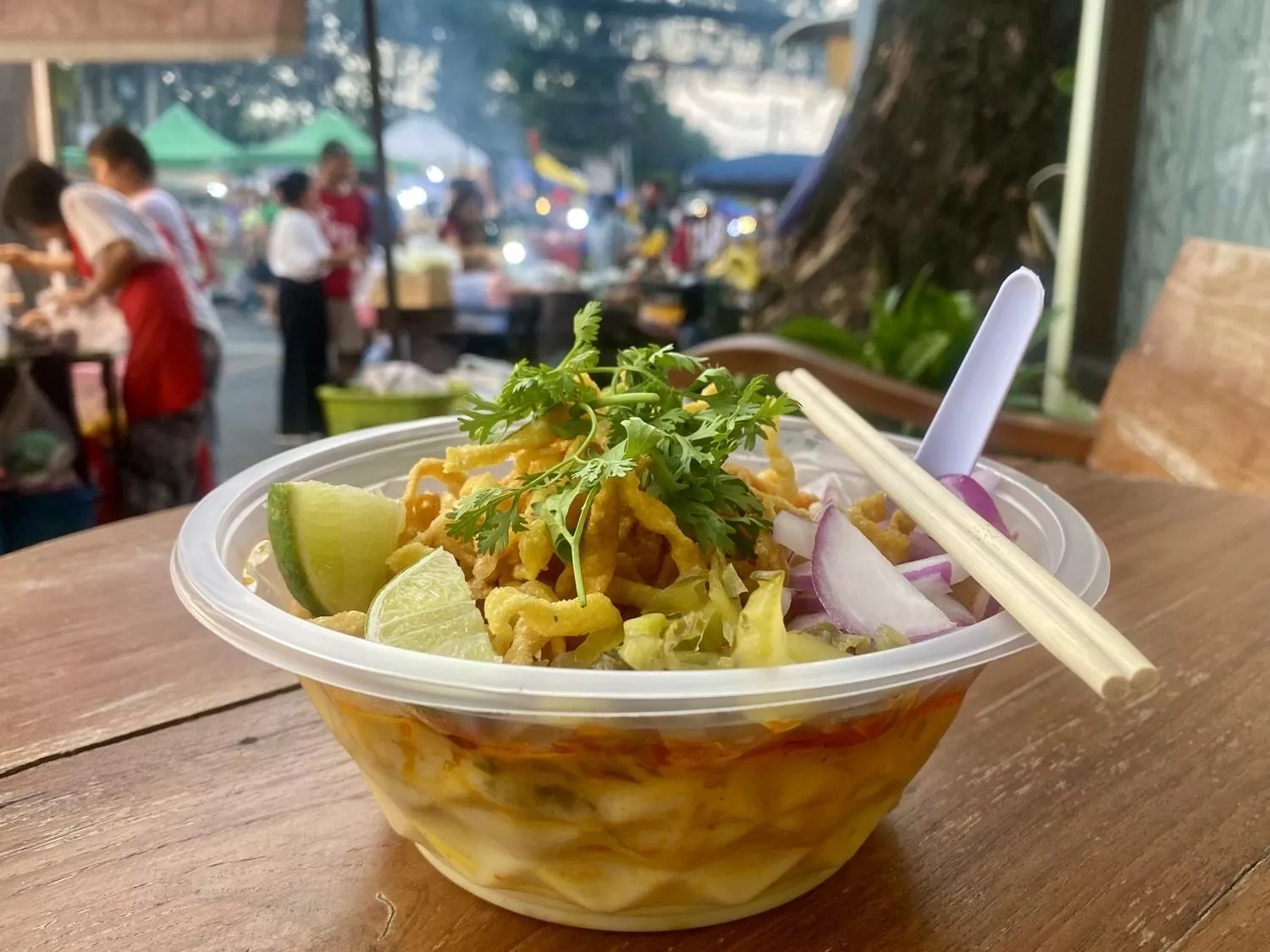 Close up of the most delicious khao soi in Chiang Mai