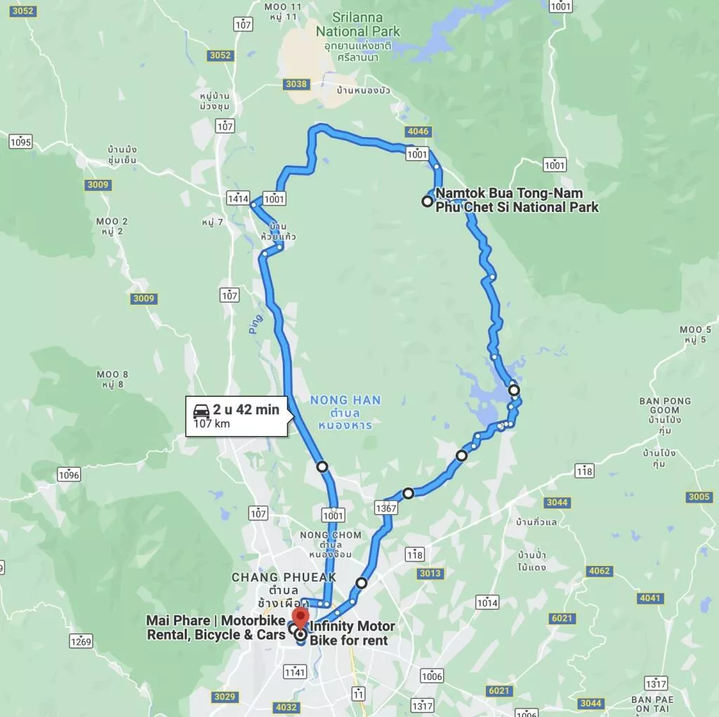 Image of Google Maps Route of the Sticky Waterfall Loop