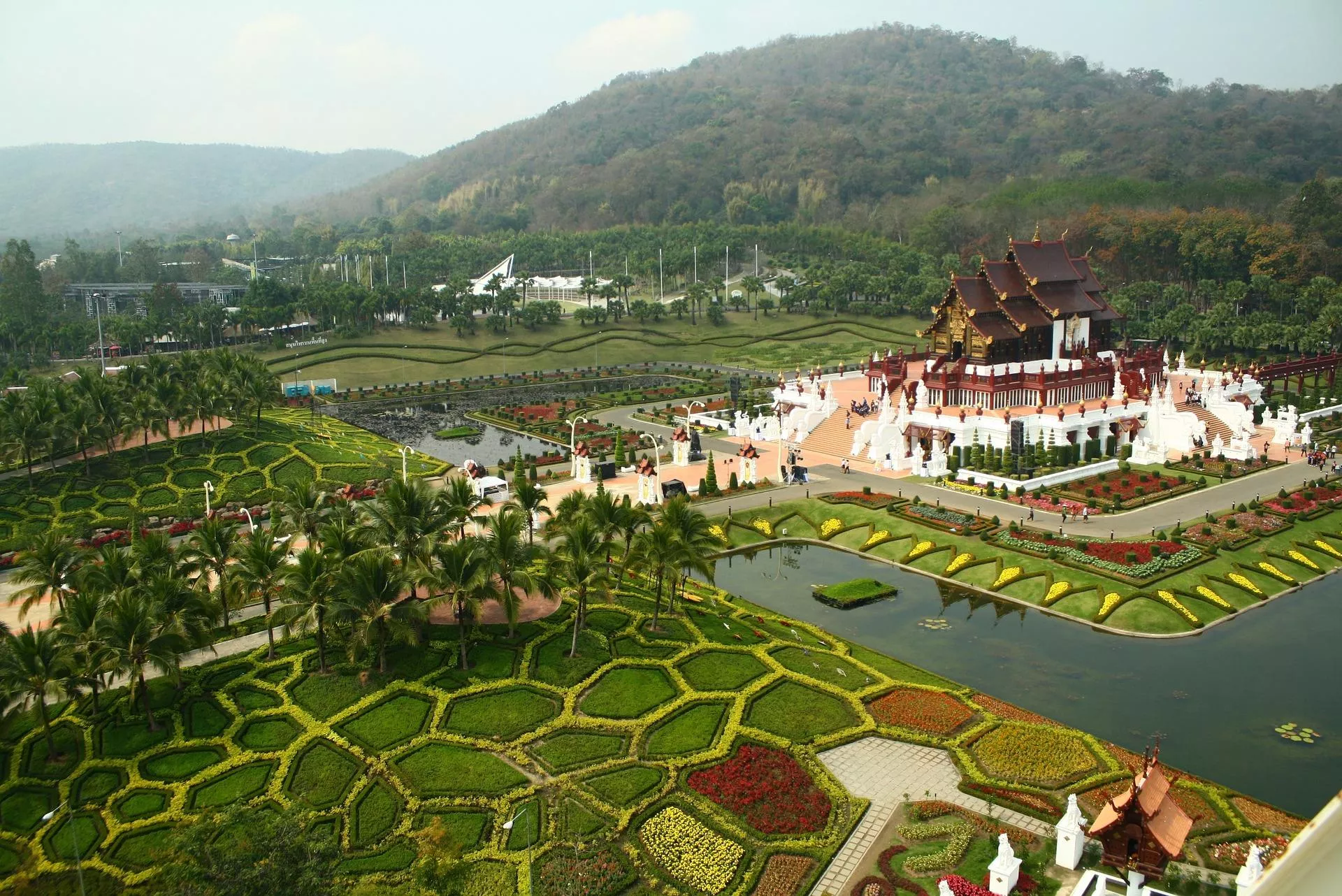Aerial shot from the palace in the Royal Park Rajapruek in Chiang Mai