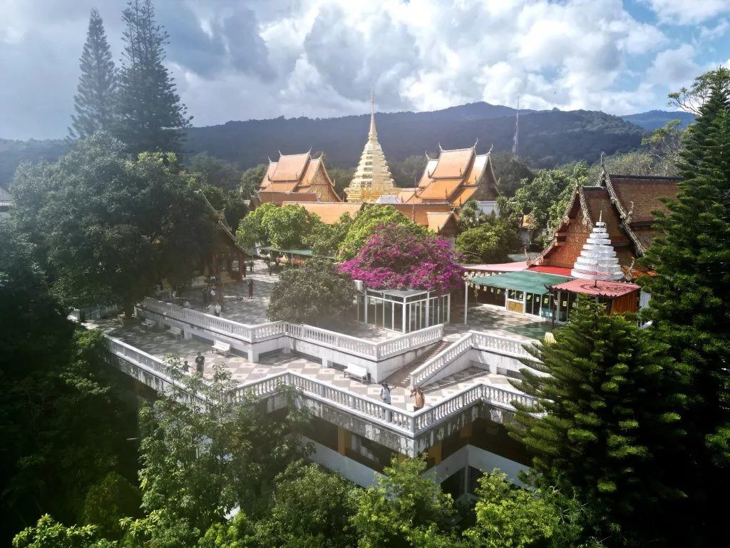 Aerial view over Doi Suthep by drone